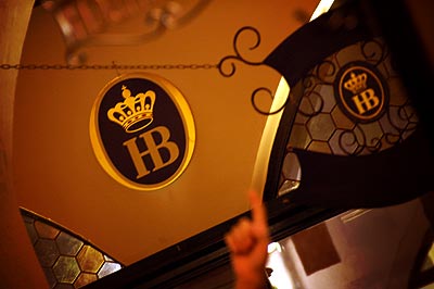 Inside the Hofbrauhaus beerhall. Note: that's not Matt's hand