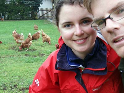 Mot and Ness with chickens