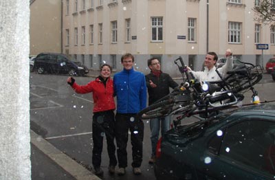 the whole crew celebrating the new bike rack