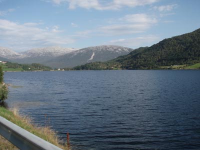 Spectacular fjord views in the sunshine on the way to Steinklepp, Norway